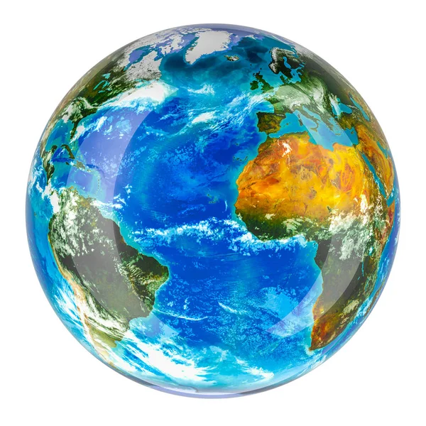 地球球 在白色背景上孤立的3D渲染 — 图库照片