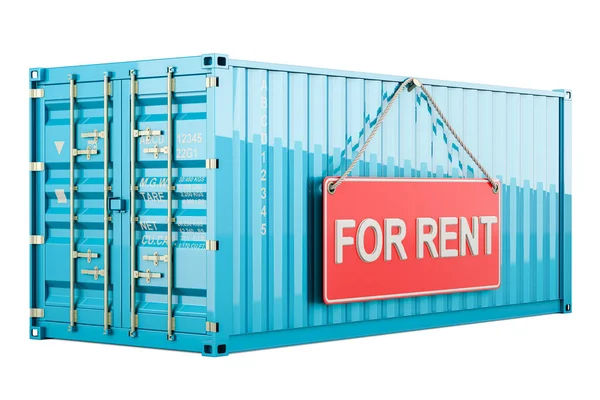 Cargo Container Rent Hanging Sign Rendering Isolated White Background — Stock Photo, Image