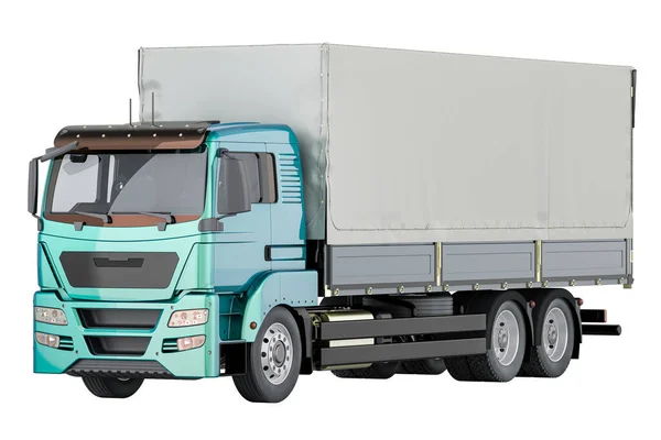 卡车拖车与 Curtainside Tarp 在白色背景上隔离3D — 图库照片
