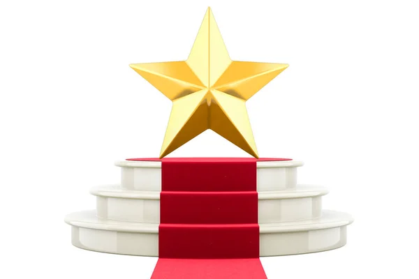 Podium Mit Einem Goldenen Stern Darstellung Isoliert Auf Weißem Hintergrund — Stockfoto