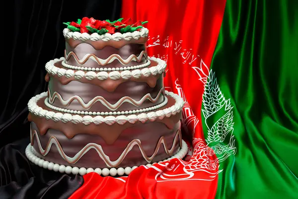 Chocolate cake on the Afghan flag backdrop, 3D rendering