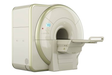 Manyetik rezonans görüntüleme tarayıcısı, MRI. Beyaz arkaplanda 3B görüntüleme izole edildi