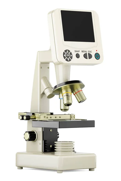 Microscopio Digital Con Pantalla Representación Aislada Sobre Fondo Blanco — Foto de Stock