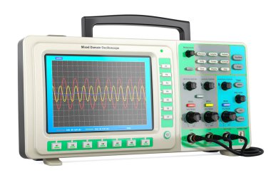 Dijital osiloskop, beyaz arkaplanda 3 boyutlu görüntüleme