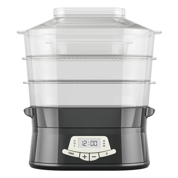 Food Steamer Steam Cooker Black Color Front View Rendering Isolated — Stock Photo, Image