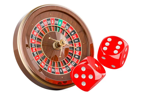 Casino Roulette Mit Würfeln Glücksspiel Konzept Rendering Isoliert Auf Weißem — Stockfoto