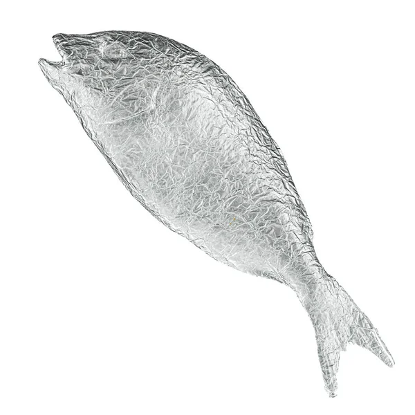 Ryby Zabalené Fólii Vykreslování Izolované Bílém Pozadí — Stock fotografie