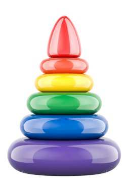 Yüzük Oyuncak, Oyuncak Piramidi Yığılıyor. Beyaz arkaplanda 3B görüntüleme izole edildi