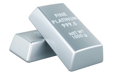 Platin barlar, beyaz arka plan üzerinde izole 3d render