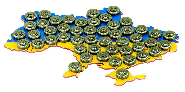 乌克兰带有地雷的地图 3D绘制 在白色背景下孤立 — 图库照片