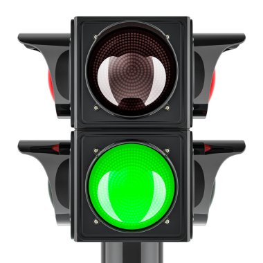 Yeşil renk, beyaz arka plan üzerinde izole 3d render ile trafik ışık