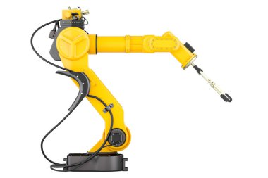 Robotik Kol, mekanik kol. Beyaz arkaplanda 3B görüntüleme izole edildi