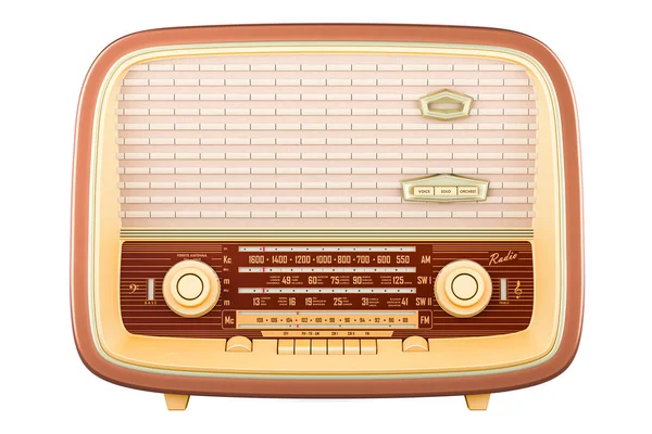 Retro Radio Ontvanger Vooraanzicht Rendering Geïsoleerd Witte Achtergrond — Stockfoto