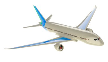 Uçak, uçak. Beyaz arkaplanda 3B görüntüleme izole edildi