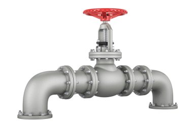 Vanalı boru hattı, beyaz arkaplanda 3 boyutlu görüntüleme