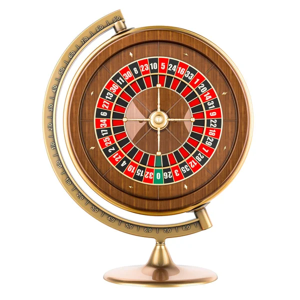 Casino Roulette World Globe Rendering Isolated White Background — Stock Photo, Image