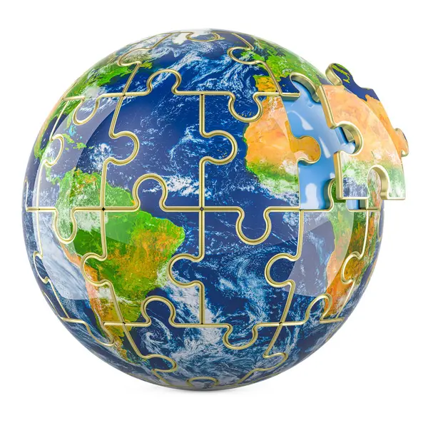 Země Globe Hádanek Bez Jednoho Puzzle Vykreslování Izolované Bílém Pozadí — Stock fotografie
