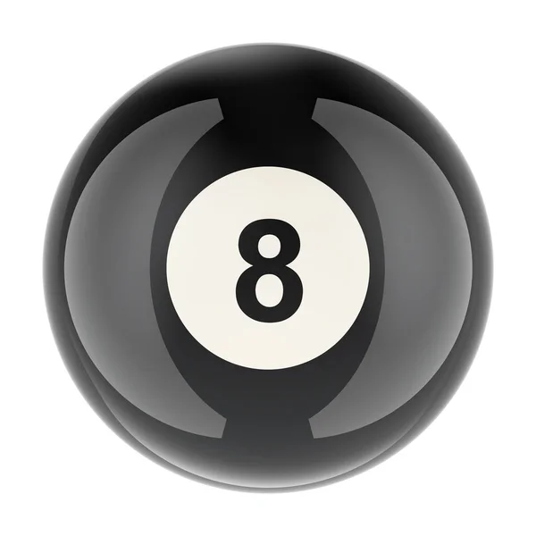 黑色8球 3D渲染隔离在白色背景下 — 图库照片