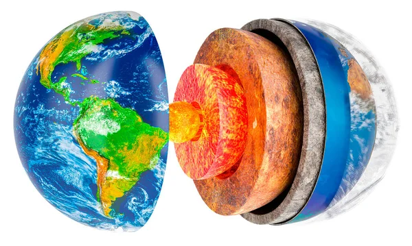 Земные Слои Внутренняя Структура Земли Поперечное Сечение Земли Рендеринг Изолирован — стоковое фото