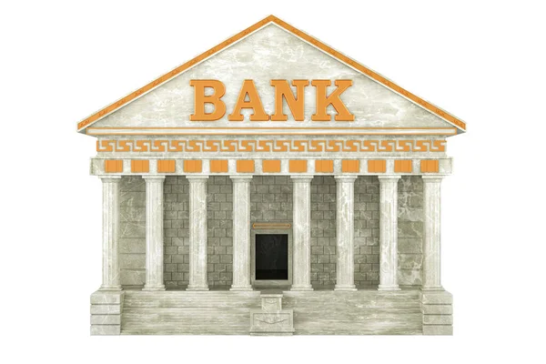 Edifício Bancário Vista Frontal Renderização Isolada Fundo Branco — Fotografia de Stock