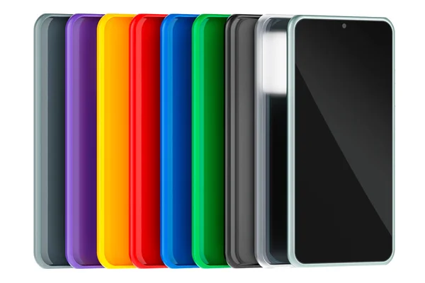 Handy Und Farbige Silikonhüllen Für Smartphones Rendering Isoliert Auf Weißem — Stockfoto