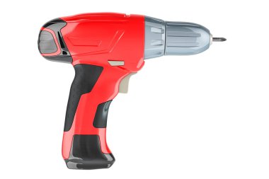 Kablosuz elektrikli tornavida. Vidalı tabanca, beyaz arkaplanda 3 boyutlu görüntüleme