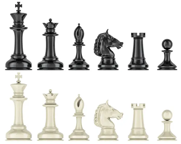 Black White Chess Figures Row Rendering — Stock Photo, Image