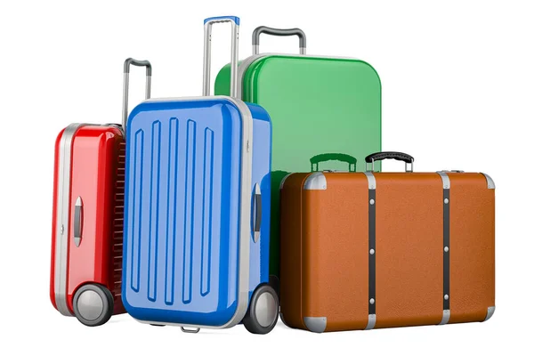 荷物とスーツケース 旅行コンセプト 3Dレンダリングはホワイトバックで孤立 — ストック写真