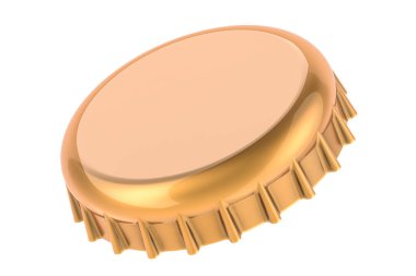 Altın şişe kapağı, beyaz arkaplanda 3 boyutlu görüntüleme