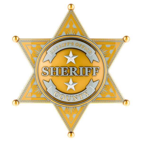 Sheriff Star Badge, front view. 3D rendering isolated on white background