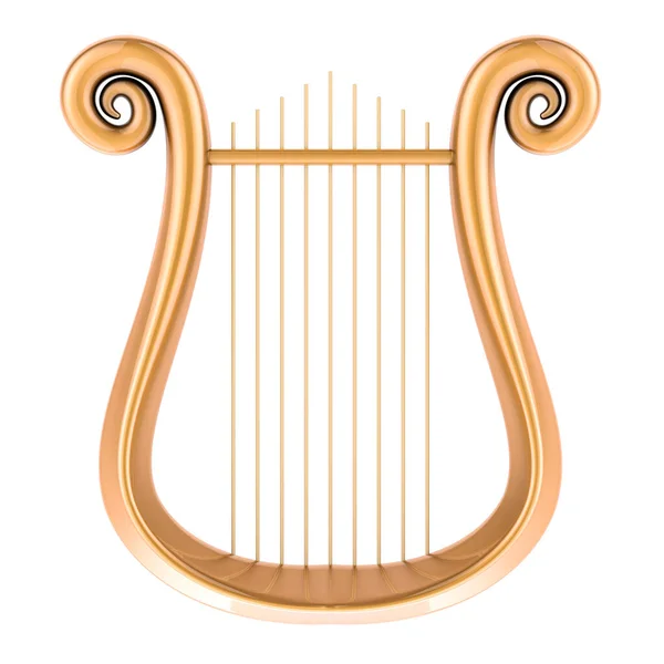 Golden Lyre Front View Rendering Isolated White Background — Stock Photo, Image