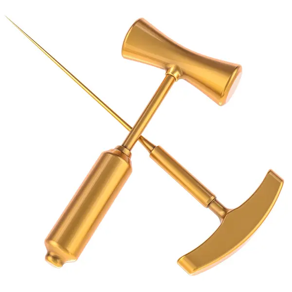 Golden Orbitoclast Chirurgische Instrumenten Voor Lobotomieën Rendering Geïsoleerd Witte Achtergrond — Stockfoto