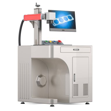 Masaüstü Fiber Lazer İşaretleme Makinesi, beyaz arkaplanda 3 boyutlu görüntüleme