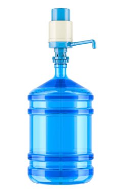 Pompa dağıtıcılı şişe suyu, beyaz arkaplanda 3 boyutlu görüntüleme 