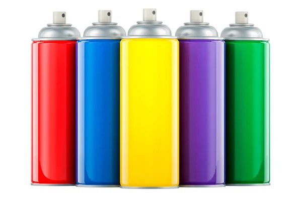 Colored Spray Paint Cans Rendering Isolated White Background — Stock Photo, Image