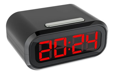 Dijital saat yüzünde 2024, beyaz arkaplanda 3D görüntüleme