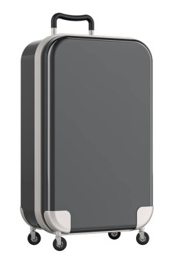 Spinner Wheels ve Telescope kulplu Kara Hardside Bavulu, beyaz arkaplanda 3 boyutlu görüntüleme