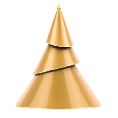 Altın Noel ağacı, beyaz arkaplanda 3 boyutlu görüntüleme