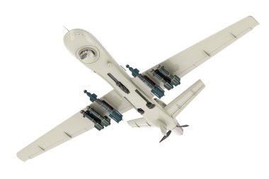 Askeri İHA, beyaz arka planda 3D görüntüleme