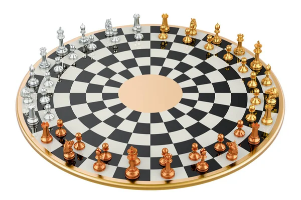 Player Chess Set Circular Board Rendering Isolated White Background — Stock Photo, Image