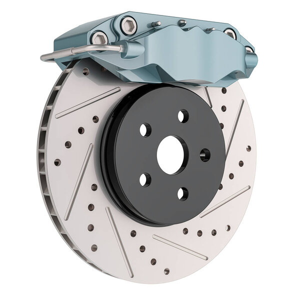 Автодисковый тормоз с суппортом. 3D рендеринг изолирован на белом фоне  