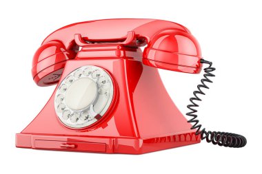 Kırmızı vintage telefon, beyaz arka plan üzerinde izole 3d render