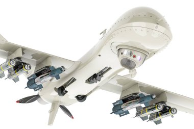 Askeri İHA, alt görüş. Beyaz arkaplanda 3B görüntüleme izole edildi