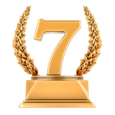 Altın 7, yedinci sıradaki kupa, beyaz arkaplanda 3 boyutlu görüntüleme