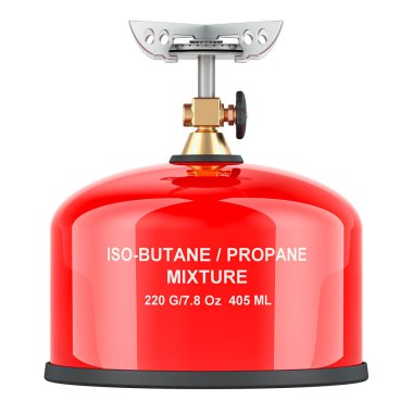 Red Primus Ocağı, kamp sobası. Beyaz arkaplanda 3B görüntüleme izole edildi
