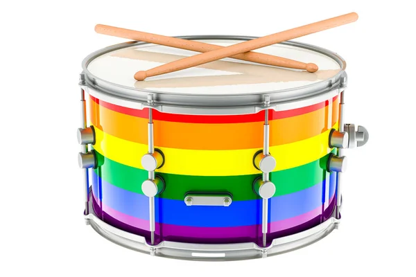 Marching Drum Lgbtq Rainbow Flag Rendering Isolated White Background — Stock Photo, Image