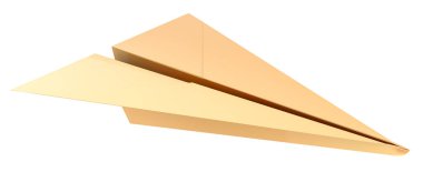 Altın Kağıt Uçak, beyaz arkaplanda 3 boyutlu görüntüleme