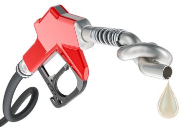 Benzin pompası başlığı düğümlenmiş. Enerji krizi, konsept. Beyaz arkaplanda 3B görüntüleme izole edildi 