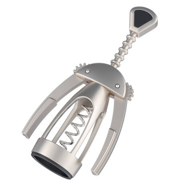 Metal kanatlı tirbuşon, beyaz arkaplanda 3 boyutlu görüntüleme