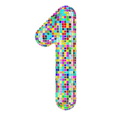 Mozaik yazı tipi, canlı mozaik parçalardan bir numara. Beyaz arkaplanda 3B görüntüleme izole edildi